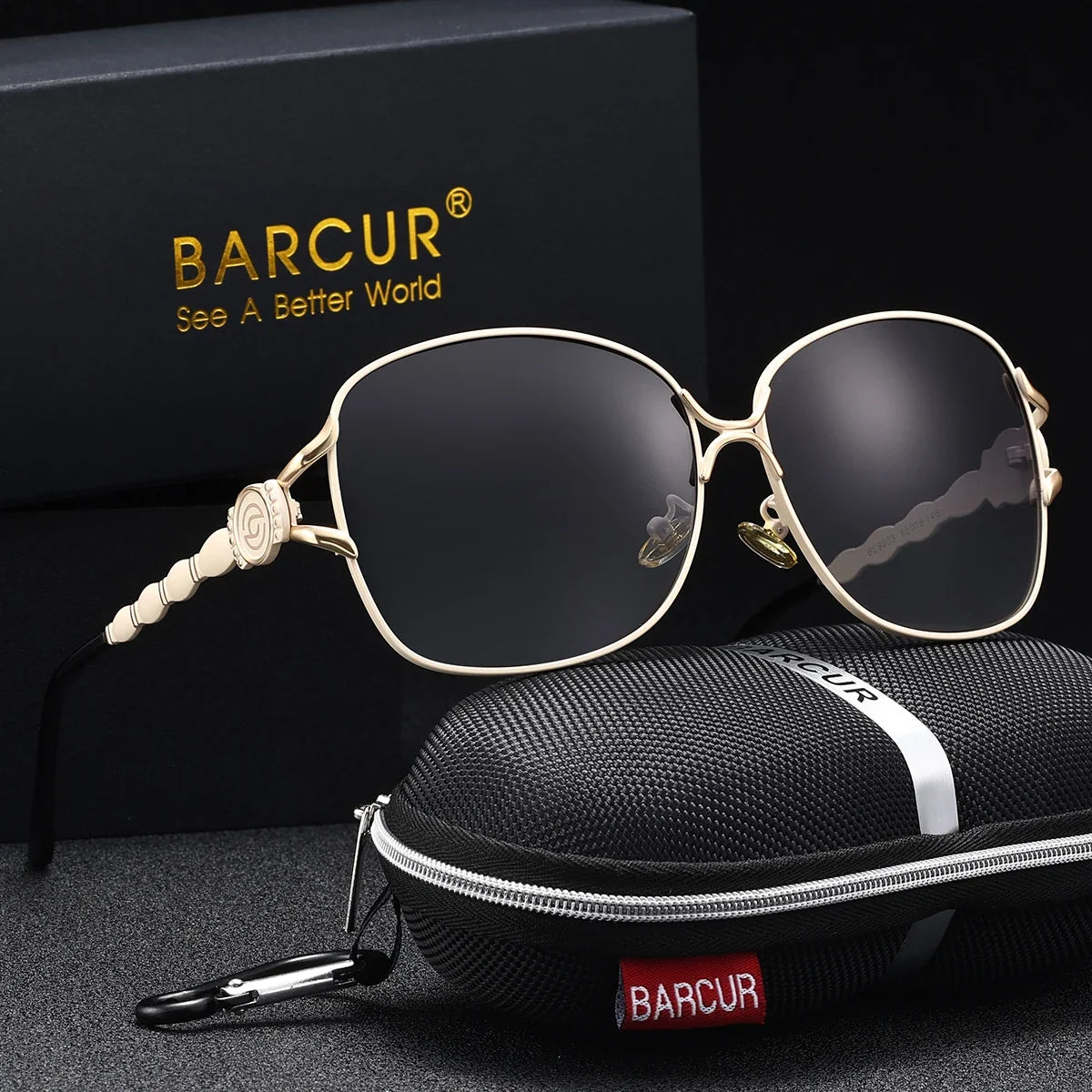 BARCUR polarized oversized elliptical sunglasses gold frame dark mirrored lenses UV400 on Tampa Home & Garden Store