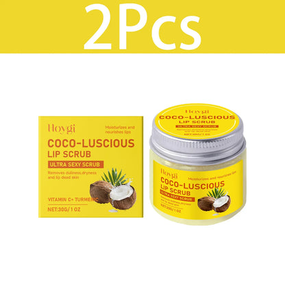 2-piece Coco-Luscious Lip Scrub set with bright yellow box and jar, coconut imagery, Silcy Skin on Tampa Home & Garden Store