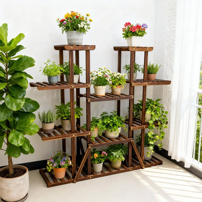 11 Tier Wooden Plant Stand for Indoor and Outdoor
