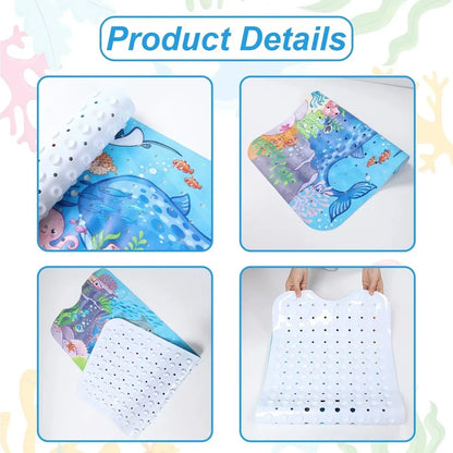 Cartoon underwater bathtub mat 40x100cm by Silcy Skin with suction cups and drain holes on Tampa Home & Garden Store
