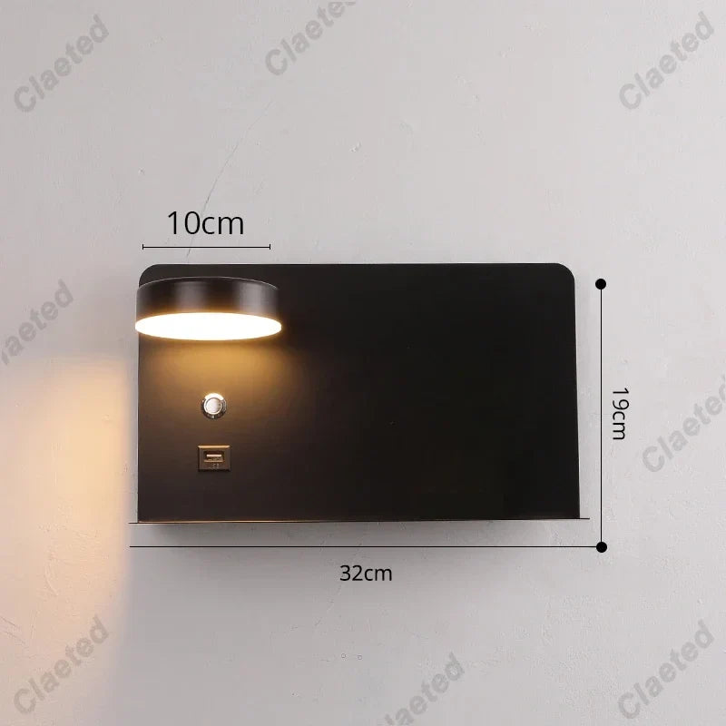 Perfecsy black LED wall light panel with switch and USB, 32x19 cm wall-mounted lamp on Tampa Home & Garden Store