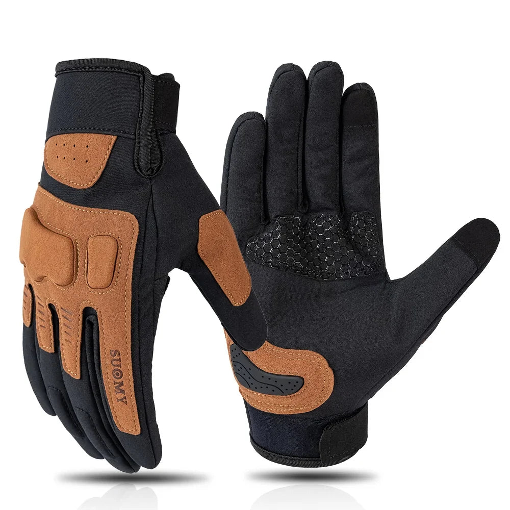 Motorcycle gloves three-color anti-collision breathable non-slip windproof touch-screen with brown suede panels on Tampa Home & Garden Store