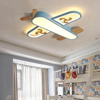 DecorBites Kids Airplane Pendant Light blue wood and metal with LED panels ceiling fixture on Tampa Home & Garden Store