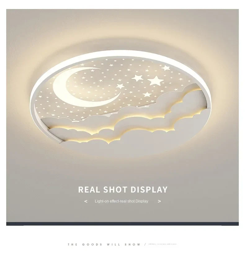 DecorBites Kids LED ceiling light with moon, stars and clouds in white, warm nursery glow on Tampa Home & Garden Store