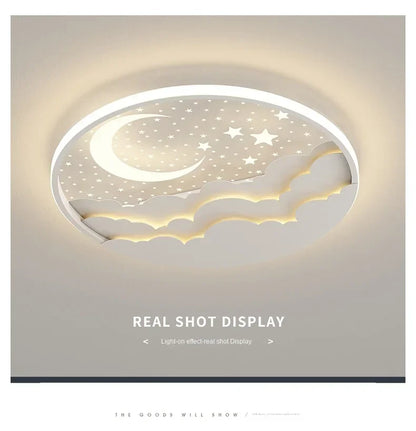 DecorBites Kids LED ceiling light with moon, stars and clouds in white, warm nursery glow on Tampa Home & Garden Store