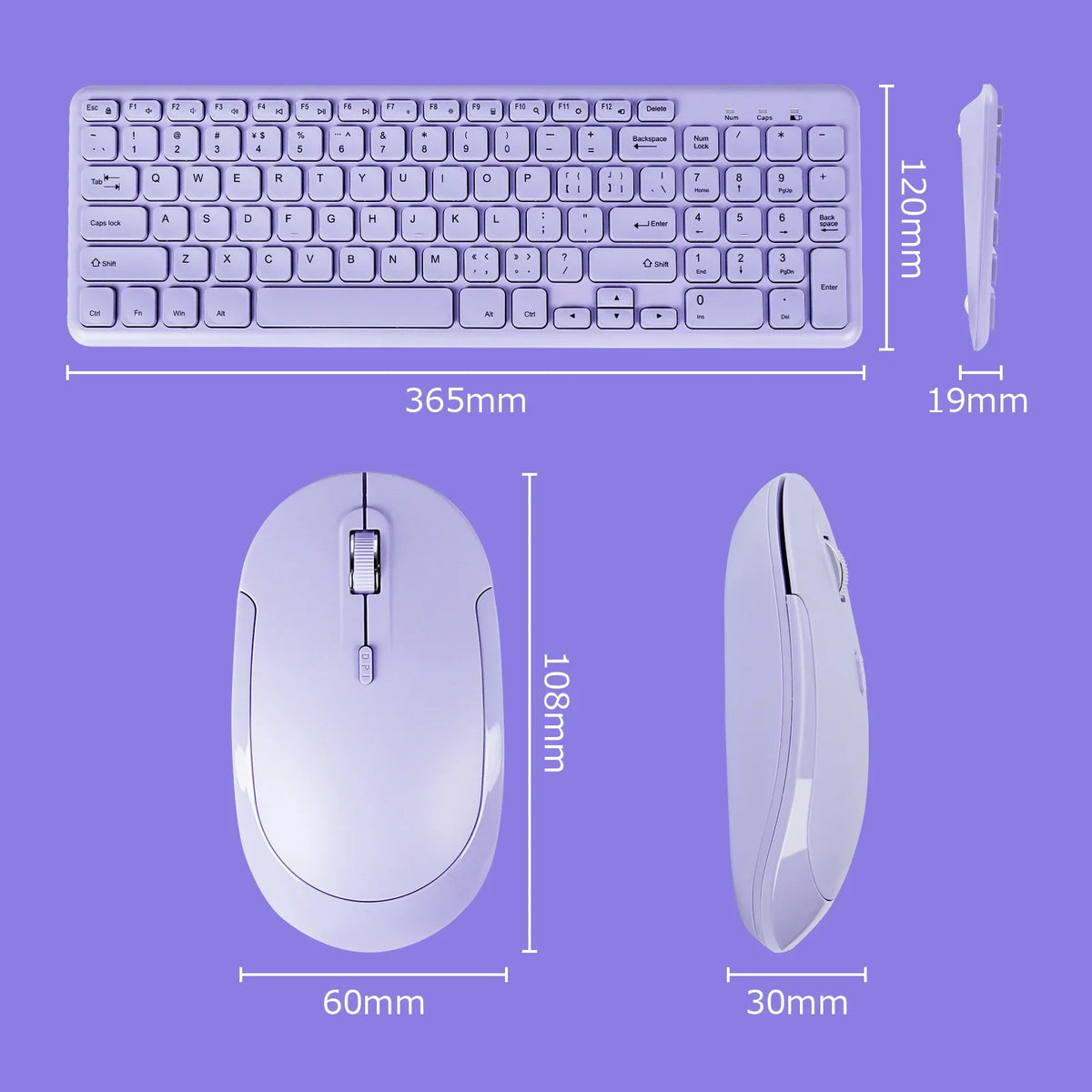 Purple wireless keyboard and mouse set, 2-piece ultra-thin ergonomic PC gaming kit on Tampa Home & Garden Store