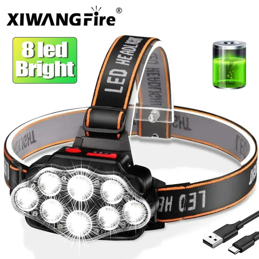 8 LED Rechargeable Headlamp Powerful Headlight for Camping Fishing Hiking - Tampa Home & Garden Store
