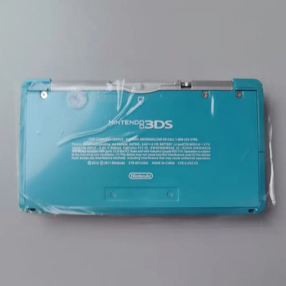 Nintendo 3DS handheld console in teal, refurbished back view wrapped in plastic on Tampa Home & Garden Store