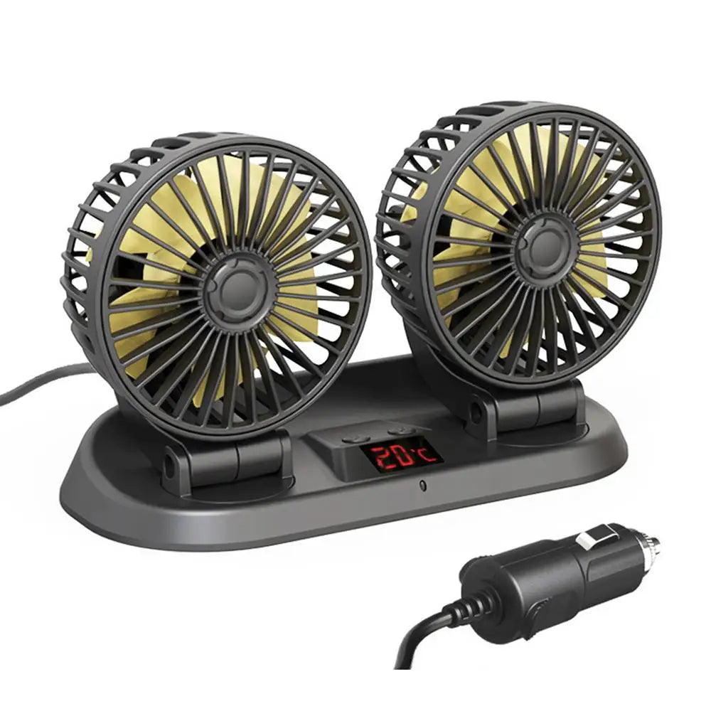 Dual Head Car Fan | 12 Volt Portable Fan with 3-Speed Settings | Compact Design for Enhanced Air Circulation