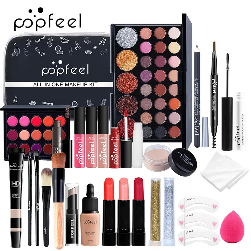 POPFEEL All Makeup Kit with dual eyeshadow palettes, brow pencils and mascara by Silcy Skin on Tampa Home & Garden Store