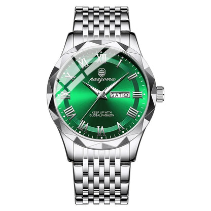 Men's minimalist quartz watch with stainless steel band green dial and date window UpTrend Deals on Tampa Home & Garden Store
