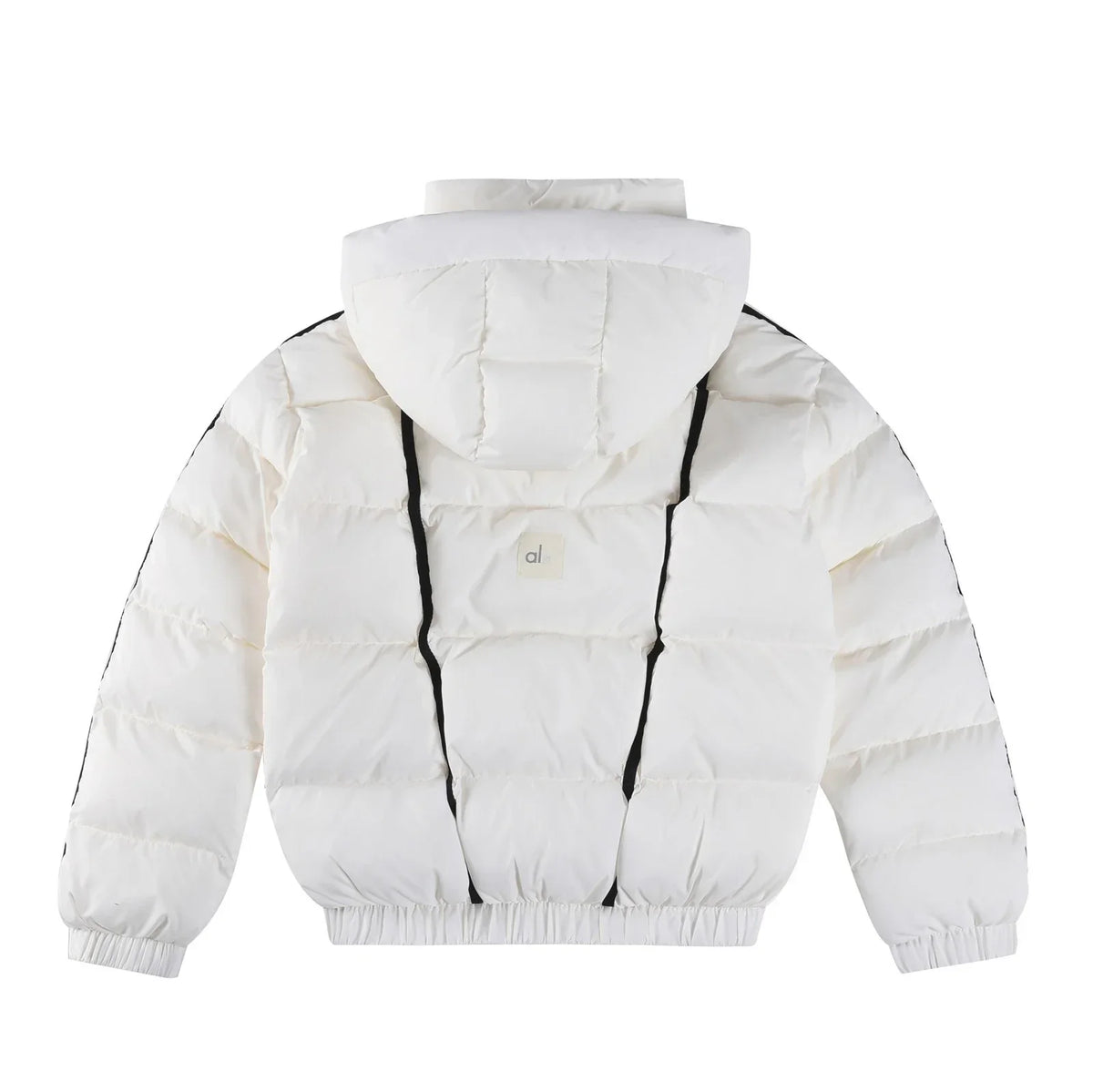 White women's hooded puffer jacket, thick padded coat with black trim, UpTrend Deals on Tampa Home & Garden Store