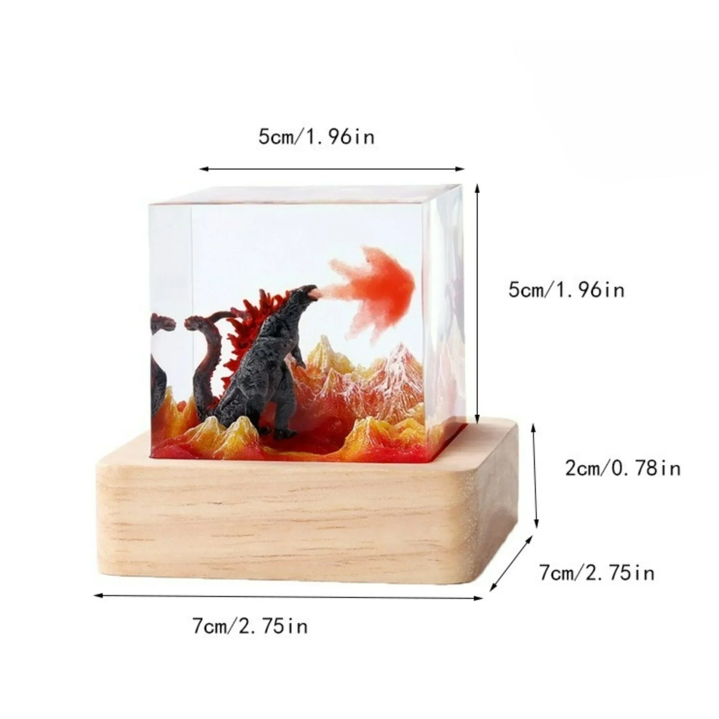 Seabed Exploration Organism Resin Table Light with two divers encased in a clear cube on a wood base by Perfecsy on Tampa Home & Garden Store