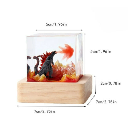 Seabed Exploration Organism Resin Table Light with two divers encased in a clear cube on a wood base by Perfecsy on Tampa Home & Garden Store
