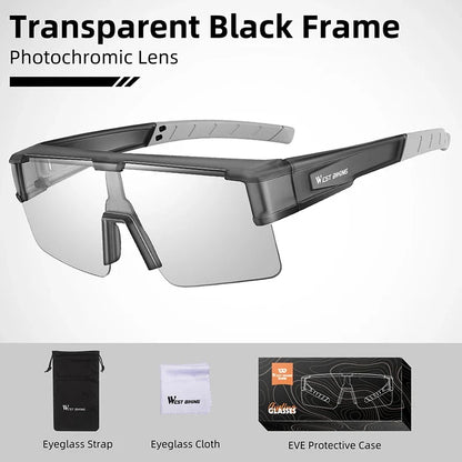 West Biking cycling sunglasses with transparent black frame and photochromic UV400 lenses on Tampa Home & Garden Store