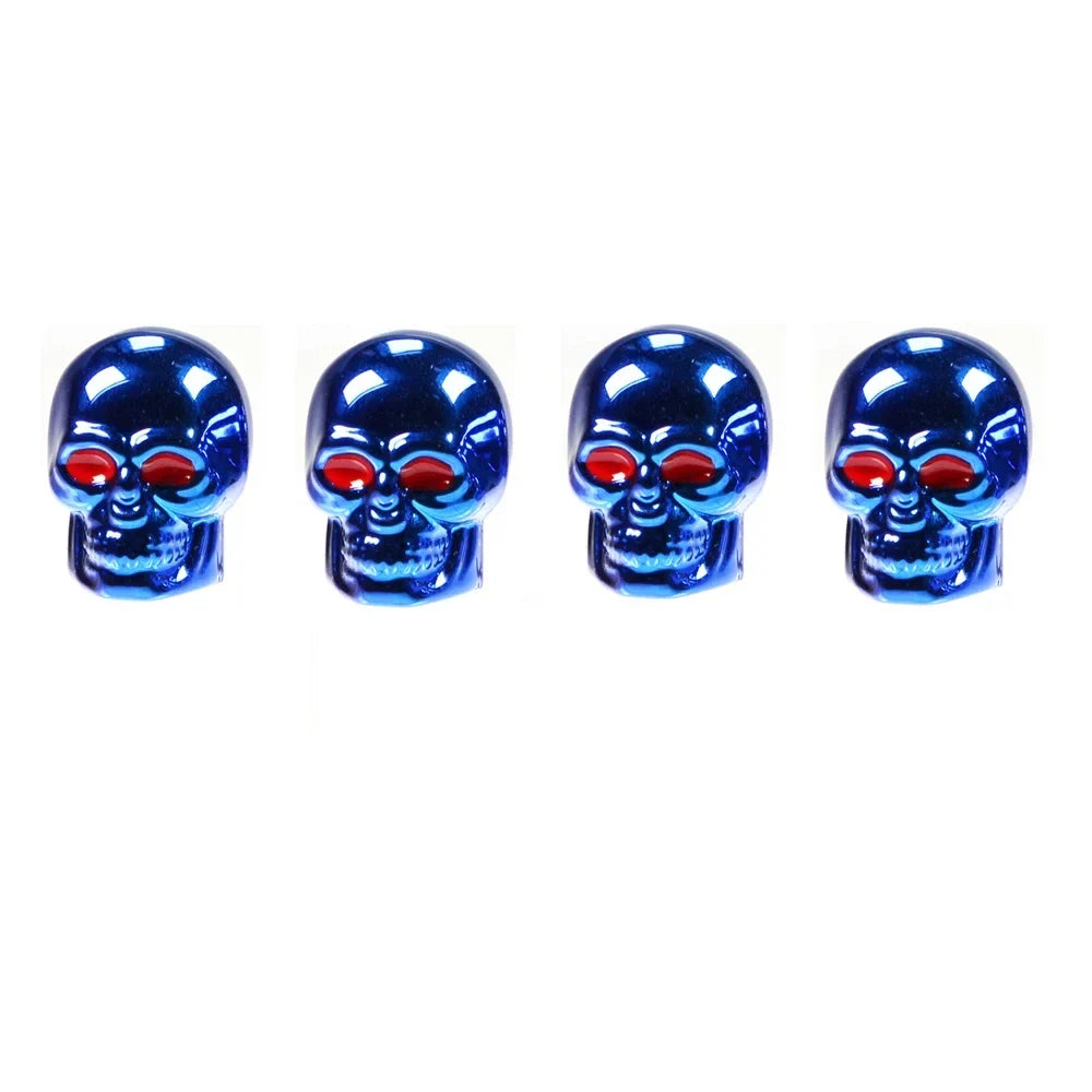 ABS Skull Valve Caps BikerZoneZ blue metallic finish set of 4 on Tampa Home & Garden Store