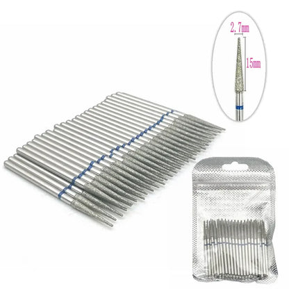 Silcy Skin 50pc diamond nail drill bits for cuticle cleaning; silver milling bits in pouch on Tampa Home & Garden Store
