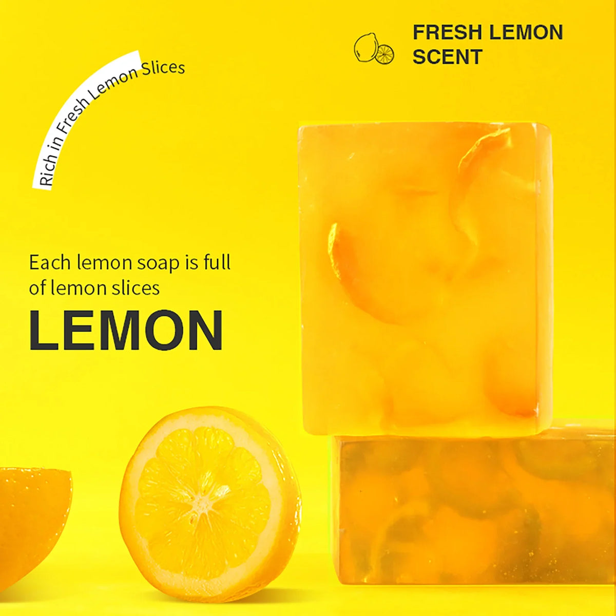 Lemon soap blocks Silcy Skin on bright yellow background with fresh lemon slices on Tampa Home & Garden Store
