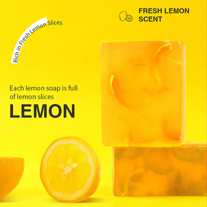 Lemon soap blocks Silcy Skin on bright yellow background with fresh lemon slices on Tampa Home & Garden Store