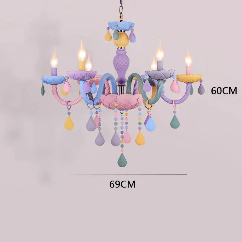 DecorBites LED Macaron Kids Room Ceiling Chandelier in pastel with beaded drops and candle bulbs on Tampa Home & Garden Store