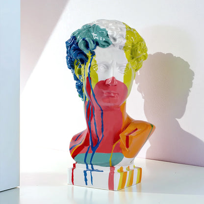 Perfecsy David Head Resin Bust sculpture in vibrant rainbow paint on Tampa Home & Garden Store