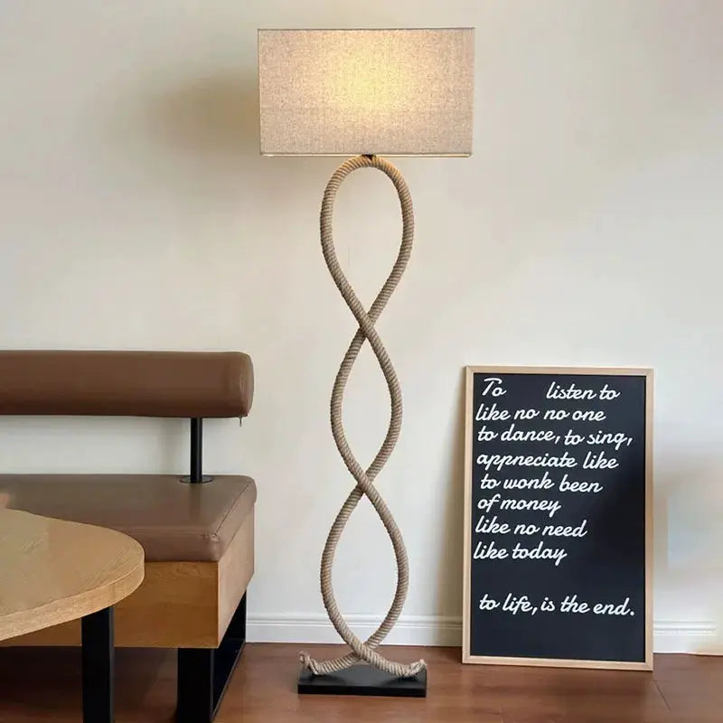 Hemp Rope Shade LED Floor Lamp Nordic Wabi Sabi