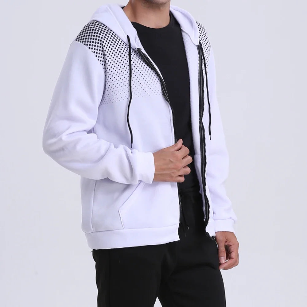 Men's Zip Up Hoodie Polka Dot Pocket white hoodie with black dotted shoulders UpTrend Deals on Tampa Home & Garden Store