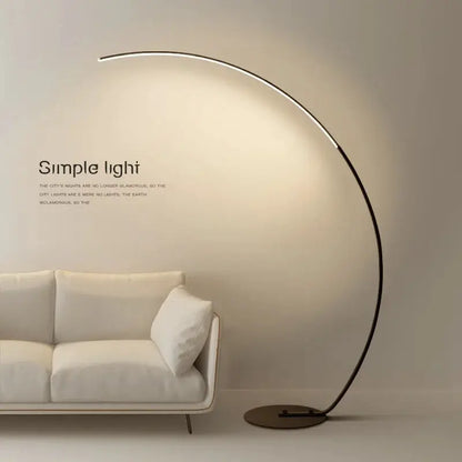 DecorBites LED art floor lamp arc design with dimmable RGB and remote in modern living room on Tampa Home & Garden Store