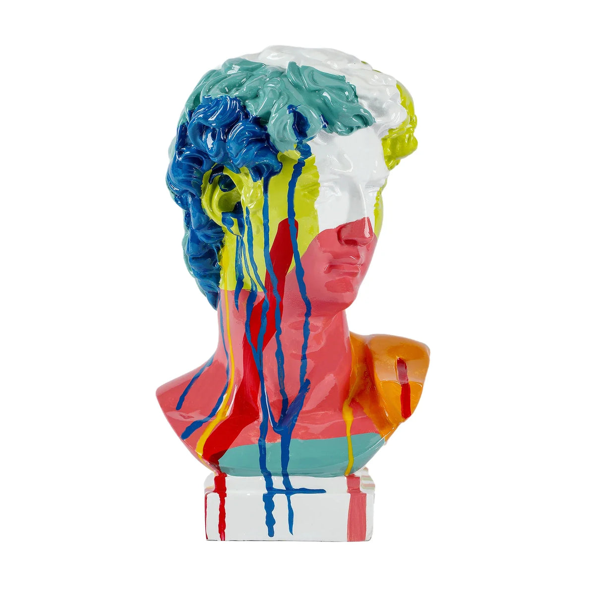 Perfecsy David Head resin bust sculpture in multicolor dripped paint for living room decor on Tampa Home & Garden Store
