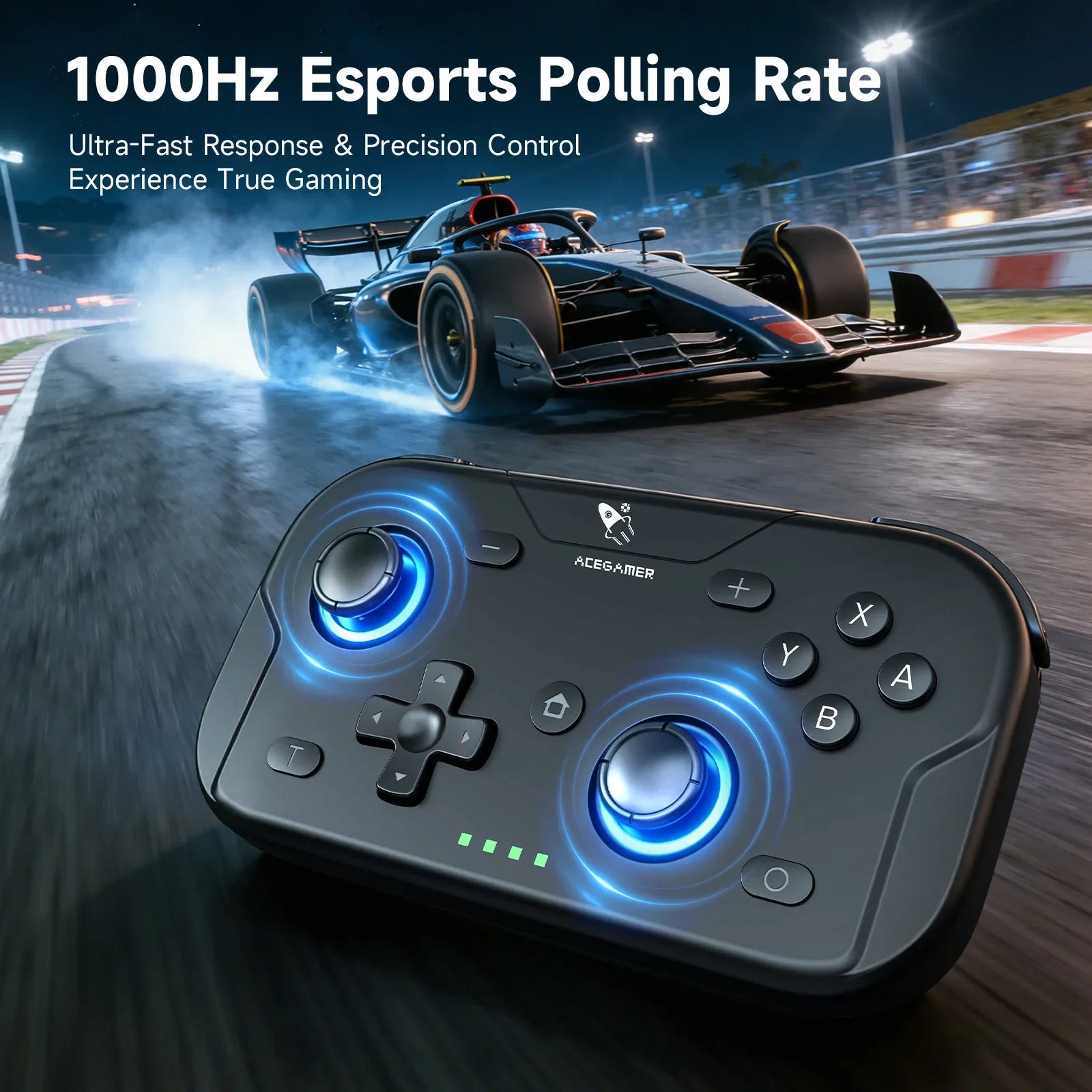 AceGamer Pocket Game Controller with glowing blue LED joysticks, 1000Hz Bluetooth gamepad on Tampa Home & Garden Store