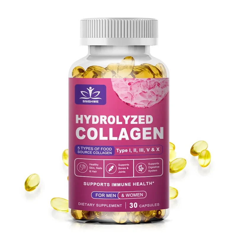 Silcy Skin hydrolyzed collagen capsules with pink label and yellow softgels, 30 capsules on Tampa Home & Garden Store