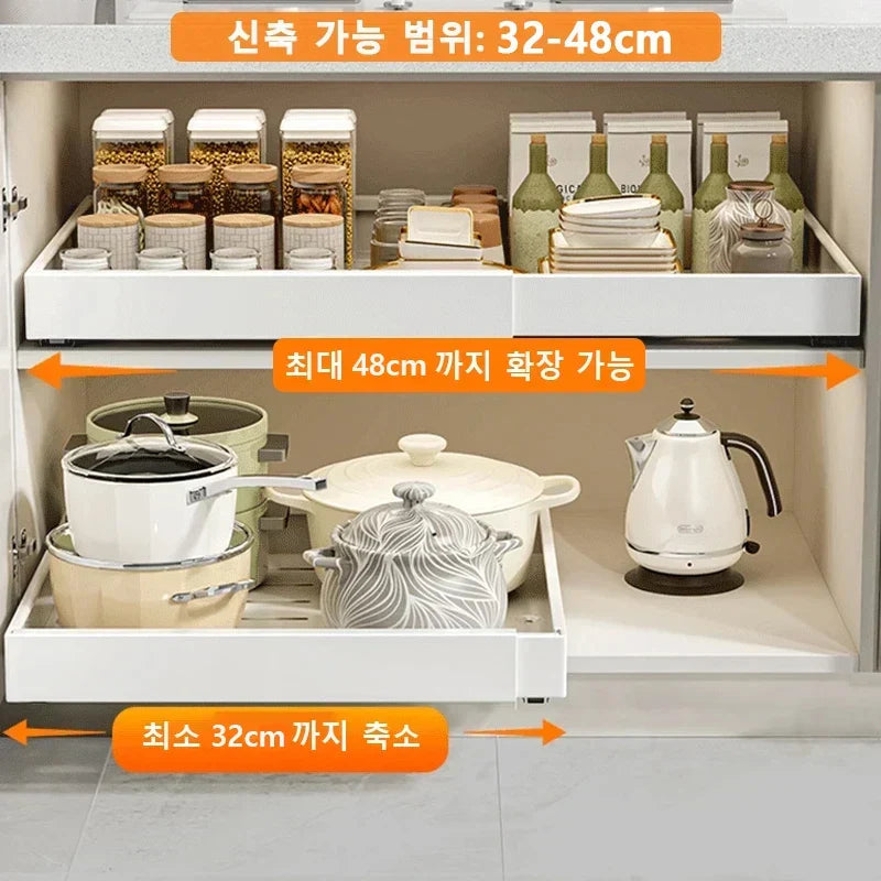 DecorBites Kitchen Storage Rack Drawer Organizer with Slide Rails expandable to 48cm storage on Tampa Home & Garden Store