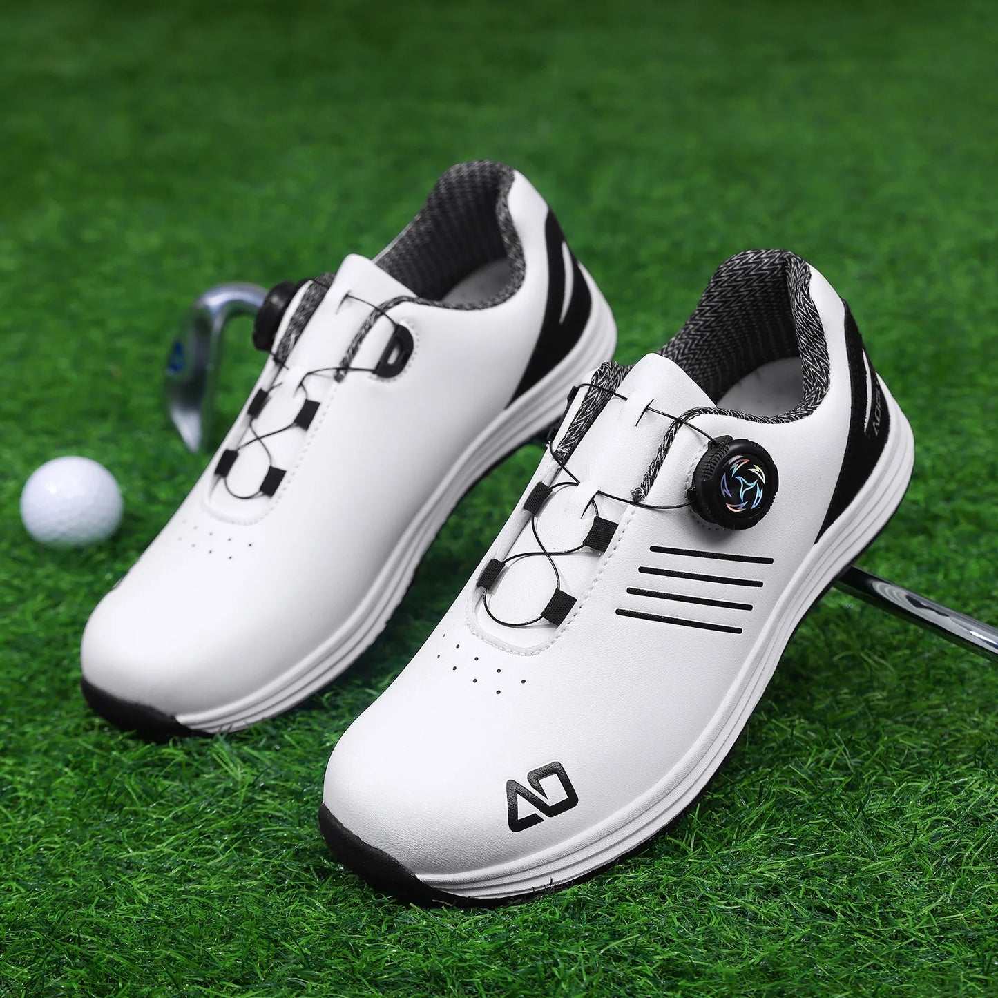 Golf Shoes Unisex EstaliosFit white leather with black laces and BOA dial on Tampa Home & Garden Store