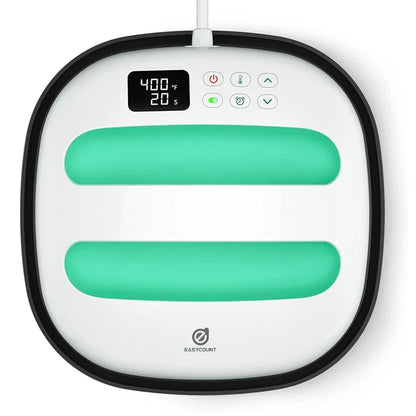 HP2 heat press for T-shirts, portable 9x9 in white with mint-green pads, EasyCount on Tampa Home & Garden Store