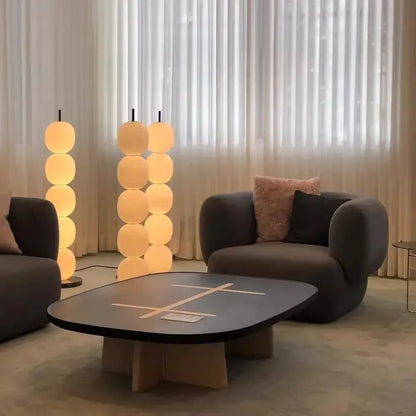 Gourd String Floor Lamp with White Glass Shade