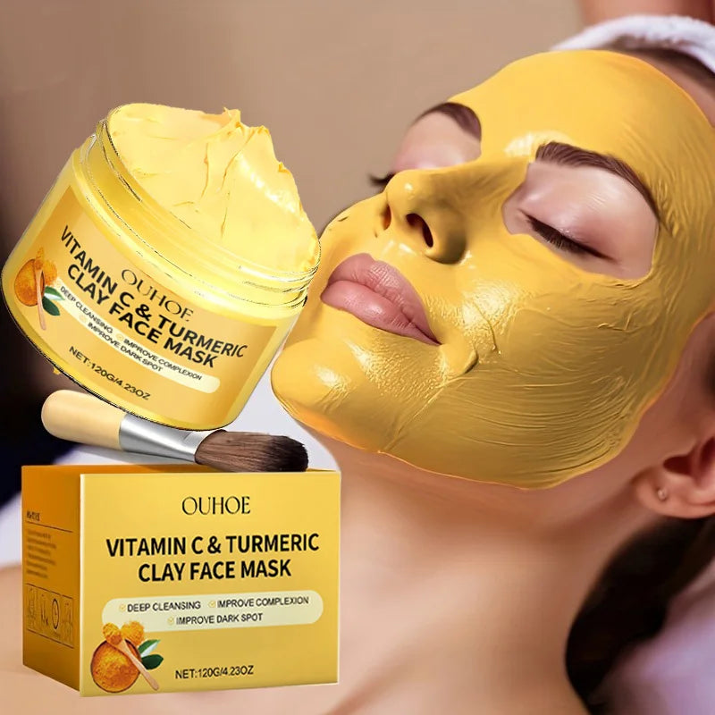 Turmeric vitamin C clay mask jar and box, yellow cream for deep cleansing and even skin tone on Tampa Home & Garden Store