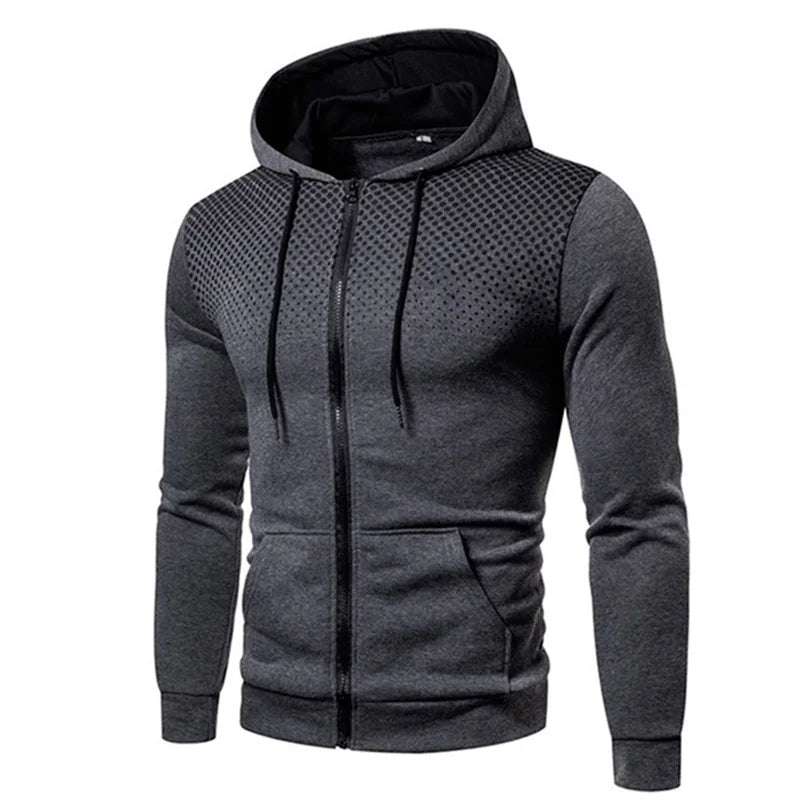 Men's zip hoodie UpTrend Deals, charcoal gray with polka dot hood panel and front pockets on Tampa Home & Garden Store