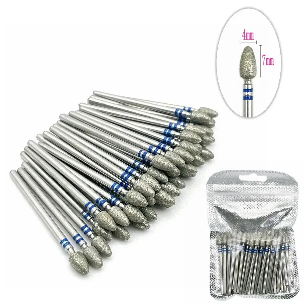 Silcy Skin 50pc diamond nail drill bit set for manicure, silver grinding bits with blue bands on Tampa Home & Garden Store