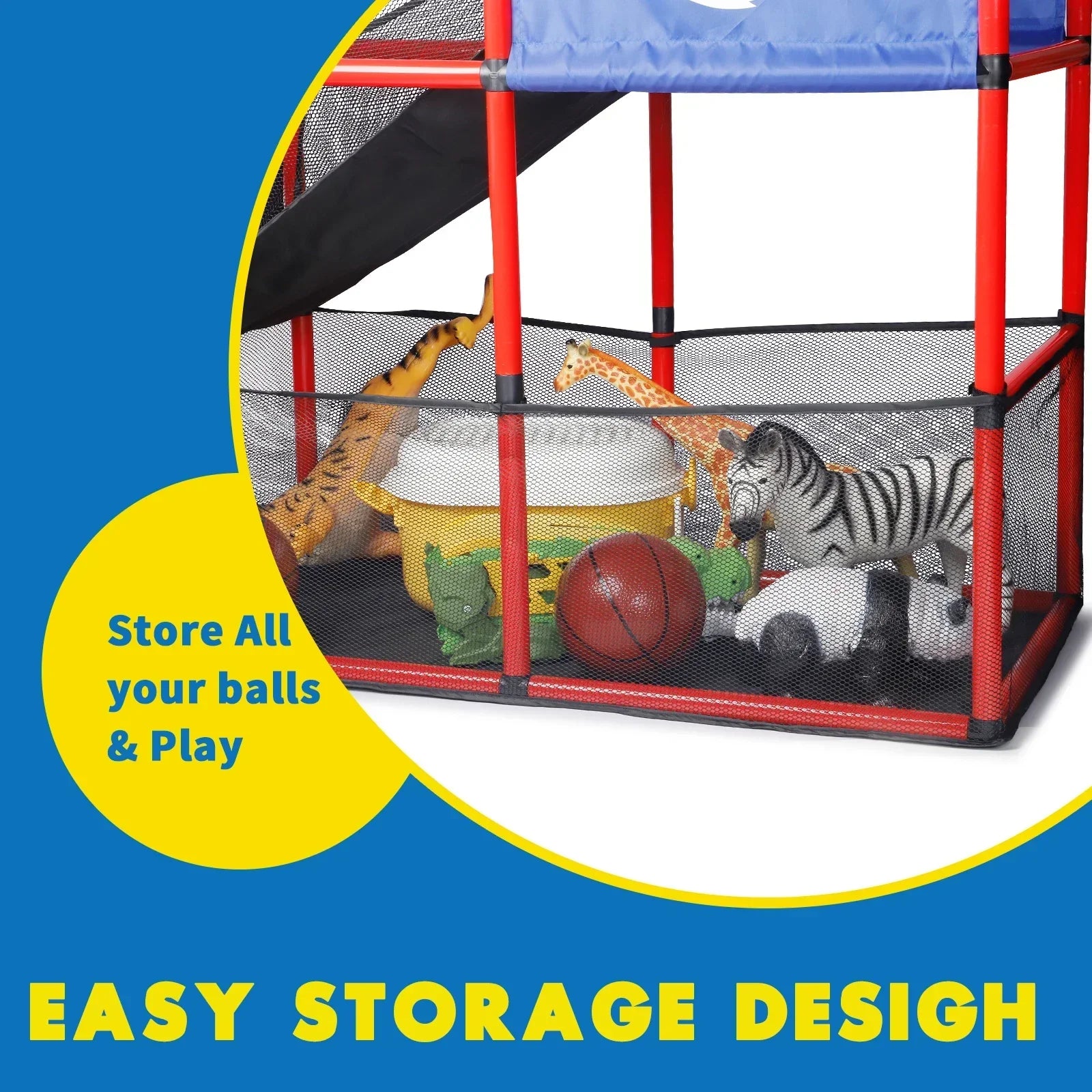 Arcade Basketball Game Set with red frame, blue padding, and black mesh enclosure with balls on Tampa Home & Garden Store