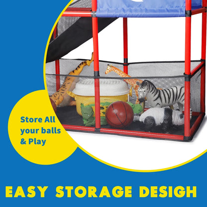 Arcade Basketball Game Set with red frame, blue padding, and black mesh enclosure with balls on Tampa Home & Garden Store
