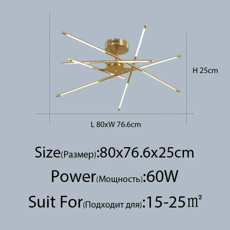 DecorBites Linen Ceiling Chandelier pendant lamp in gold with starburst LED rods for home or office on Tampa Home & Garden Store