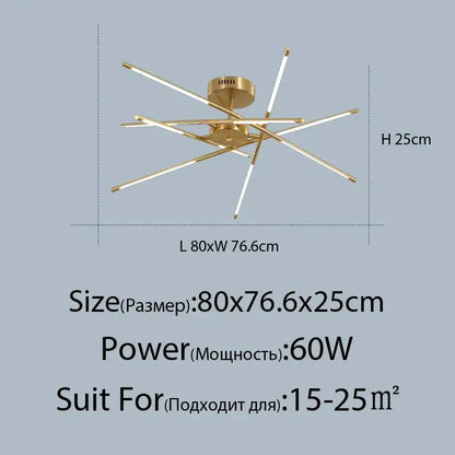 DecorBites Linen Ceiling Chandelier pendant lamp in gold with starburst LED rods for home or office on Tampa Home & Garden Store