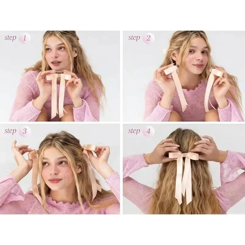 Butterfly magnetic hair clip by Silcy Skin with peach satin ribbons, 4-panel styling on Tampa Home & Garden Store