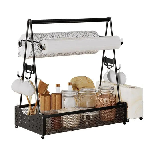 Grill Caddy with paper towel roller, black metal frame, mesh lower basket, FLIPSTYLEZLLC on Tampa Home & Garden Store
