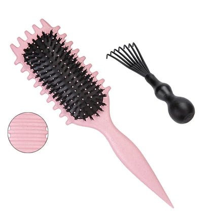 Two-piece pink detangling candy brush with natural bristles and black cleaning claw by Silcy Skin on Tampa Home & Garden Store