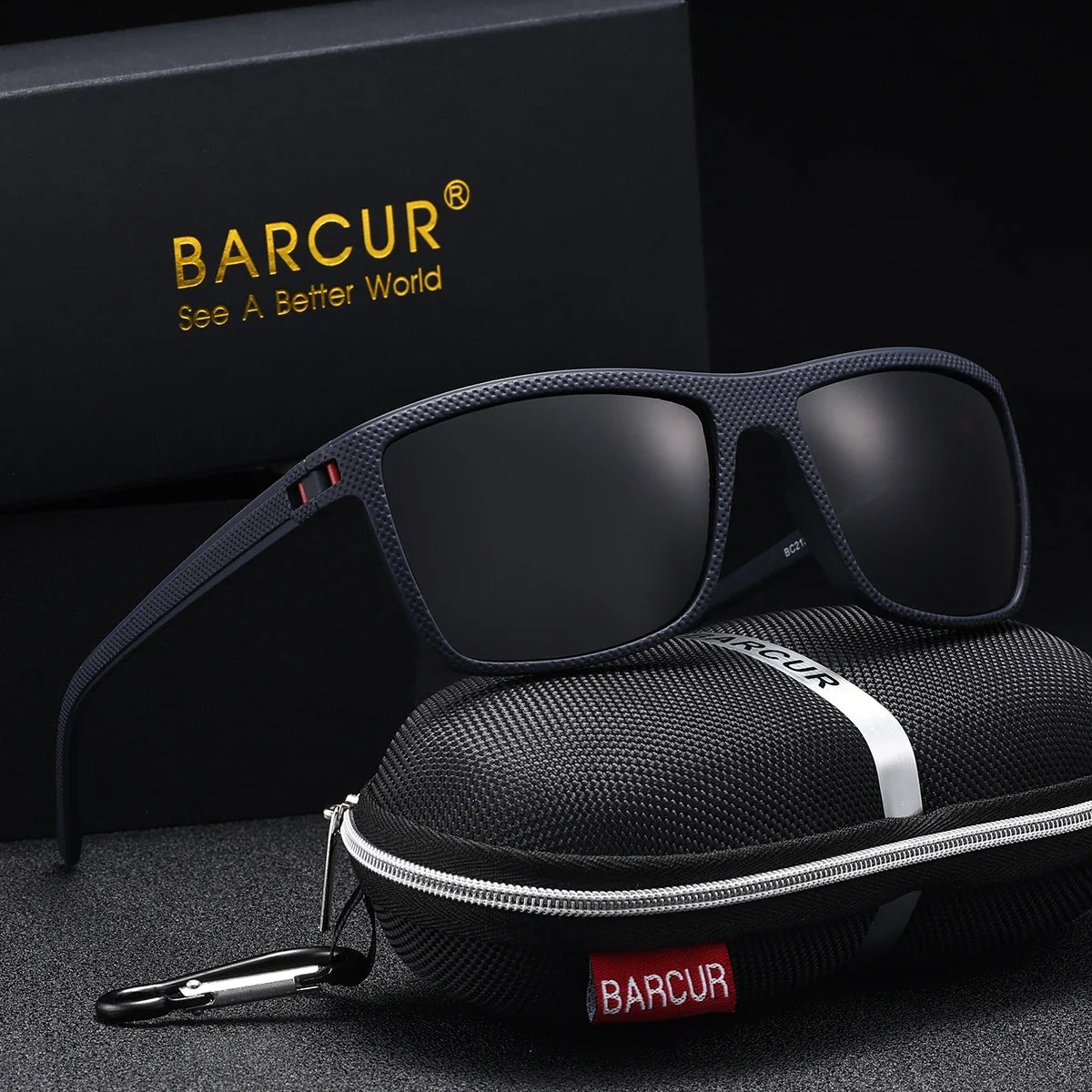 BARCUR polarized sunglasses with rectangular navy frame and UV400 TAC lenses by Stevvex on Tampa Home & Garden Store