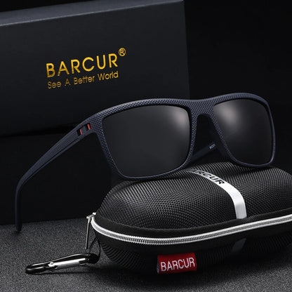 BARCUR polarized sunglasses with rectangular navy frame and UV400 TAC lenses by Stevvex on Tampa Home & Garden Store