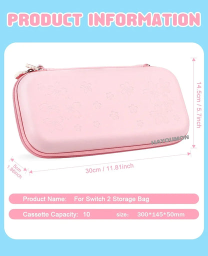 Pink hard-shell Switch 2 storage case with embossing, 10 game slots and 4 joystick covers on Tampa Home & Garden Store