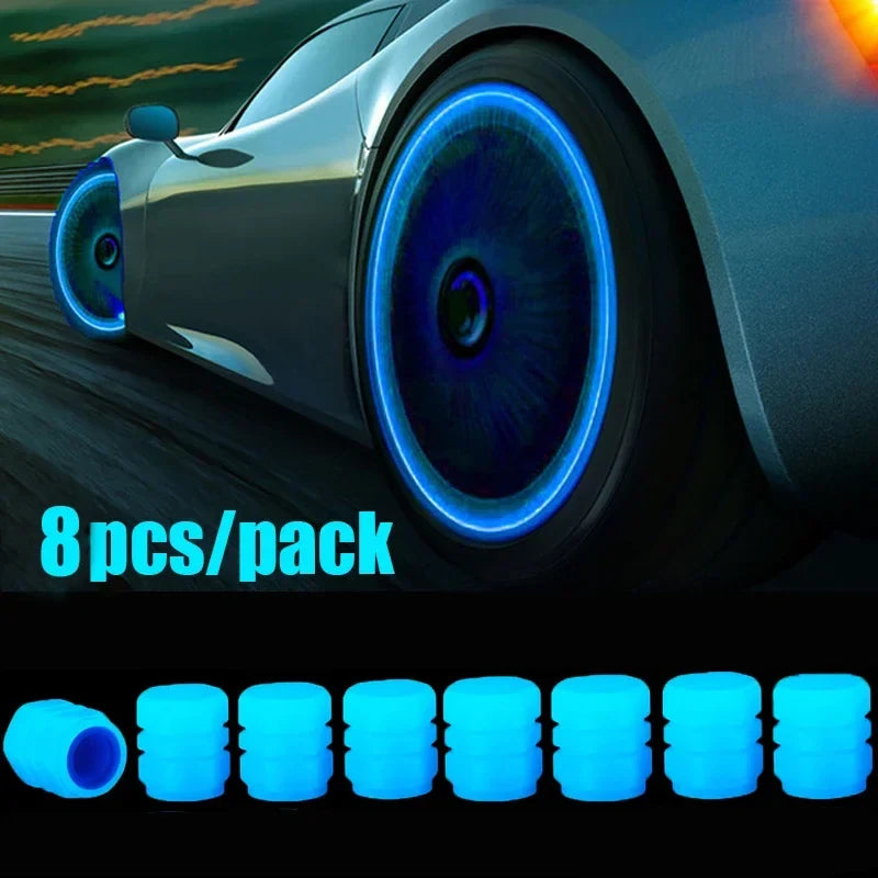 Luminous valve stem caps, blue glow, BikerZoneZ valvecaps, 8pcs on Tampa Home & Garden Store