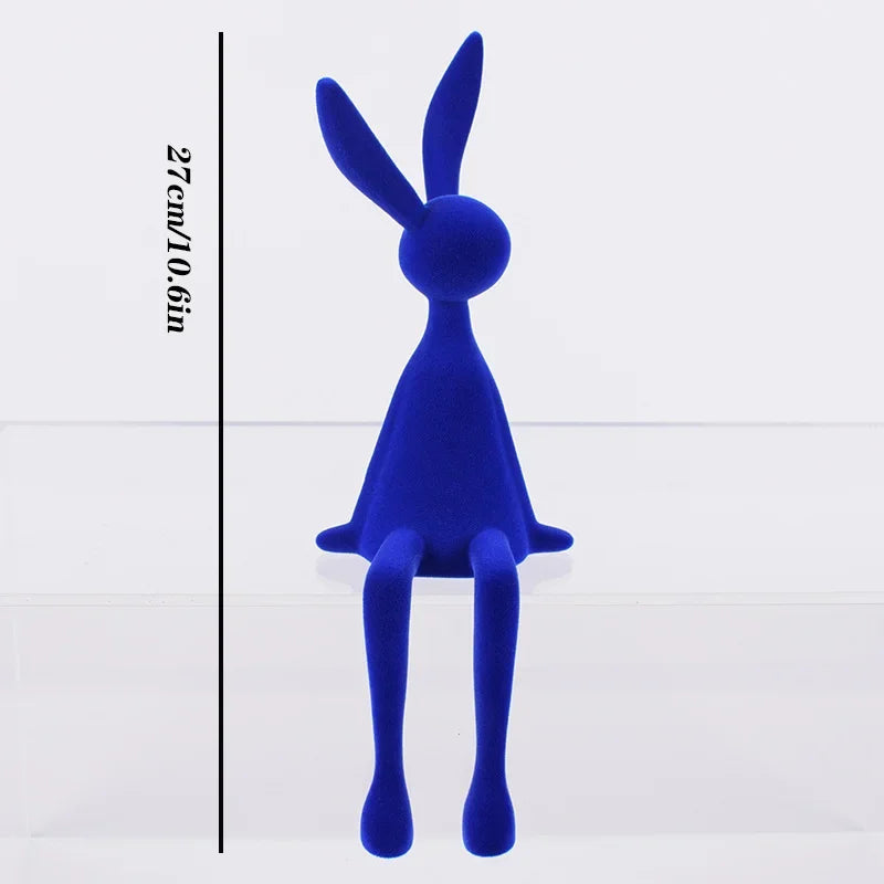 Blue resin flocked rabbit statue, handmade bunny decor for tabletop by Perfecsy on Tampa Home & Garden Store